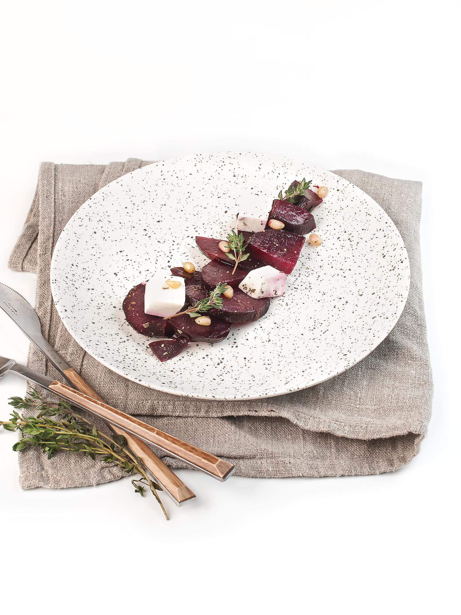 Plated seasonal starter on ceramic plate