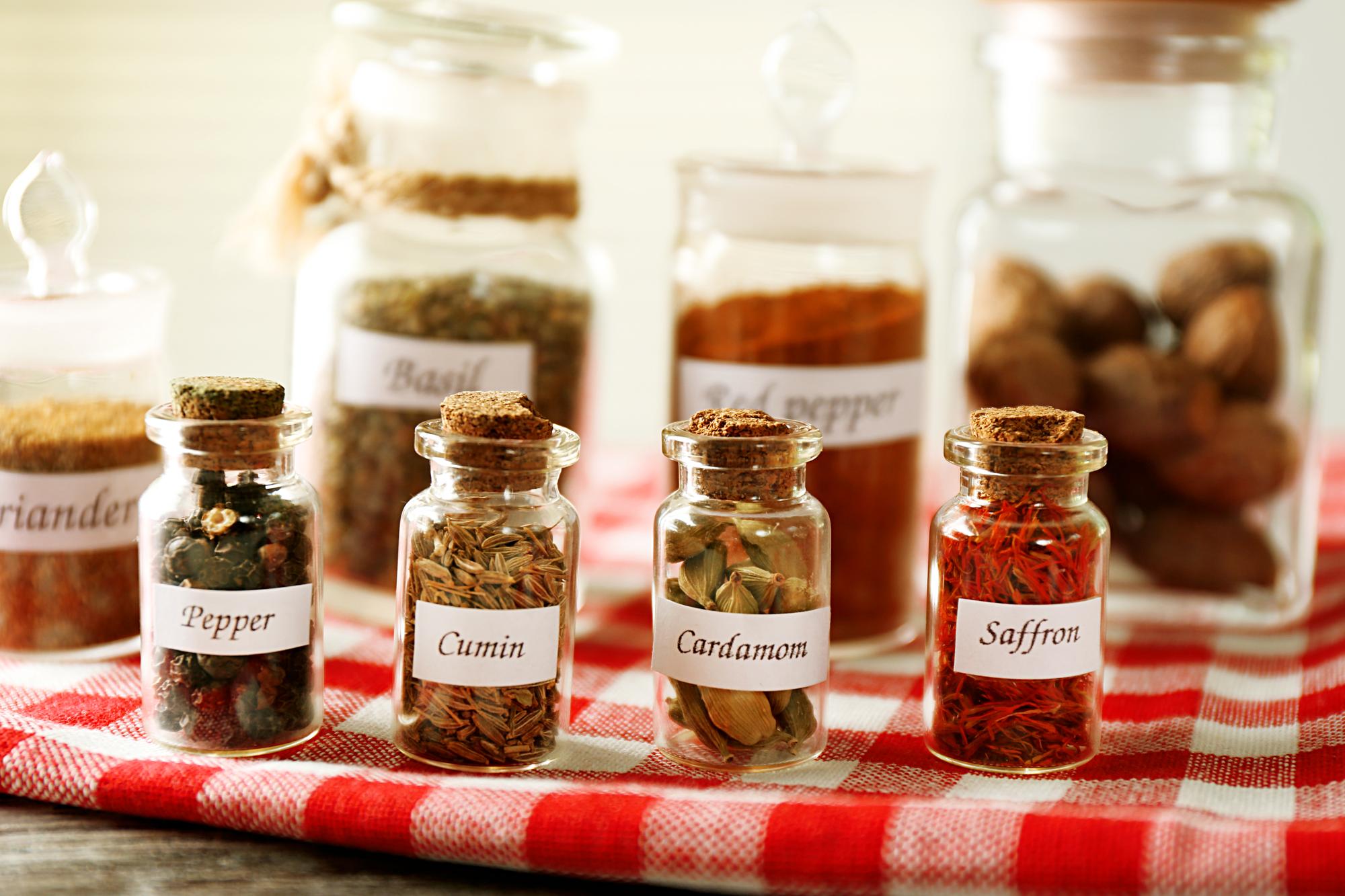 Well organized pantry with labeled jars