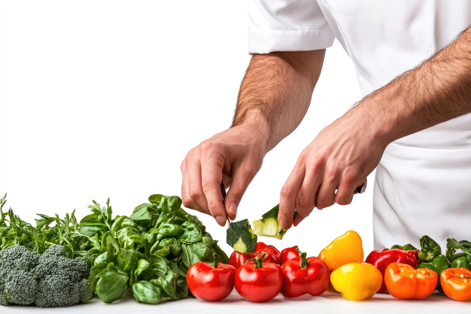 Chef preparing a seasonal dish with local vegetables